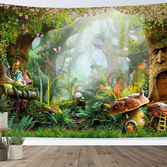 Colorful Magic Mushroom Wall Hanging - Enchanting Tapestry for Children 80x60